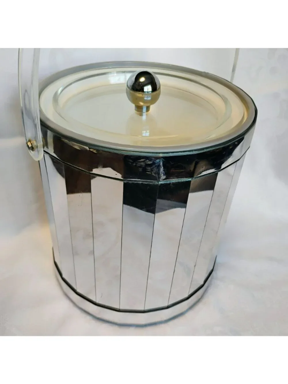 Vintage Georges Briard Silver Mirrored Ice Bucket, Mid-Century Modern Disco Ball